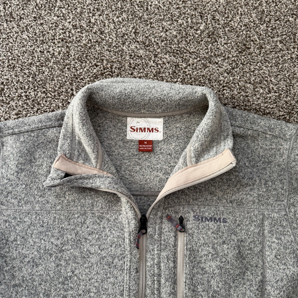 Simms Fishing Rivershed Fleece Men's Medium Heather Gray Full Zip Sweater